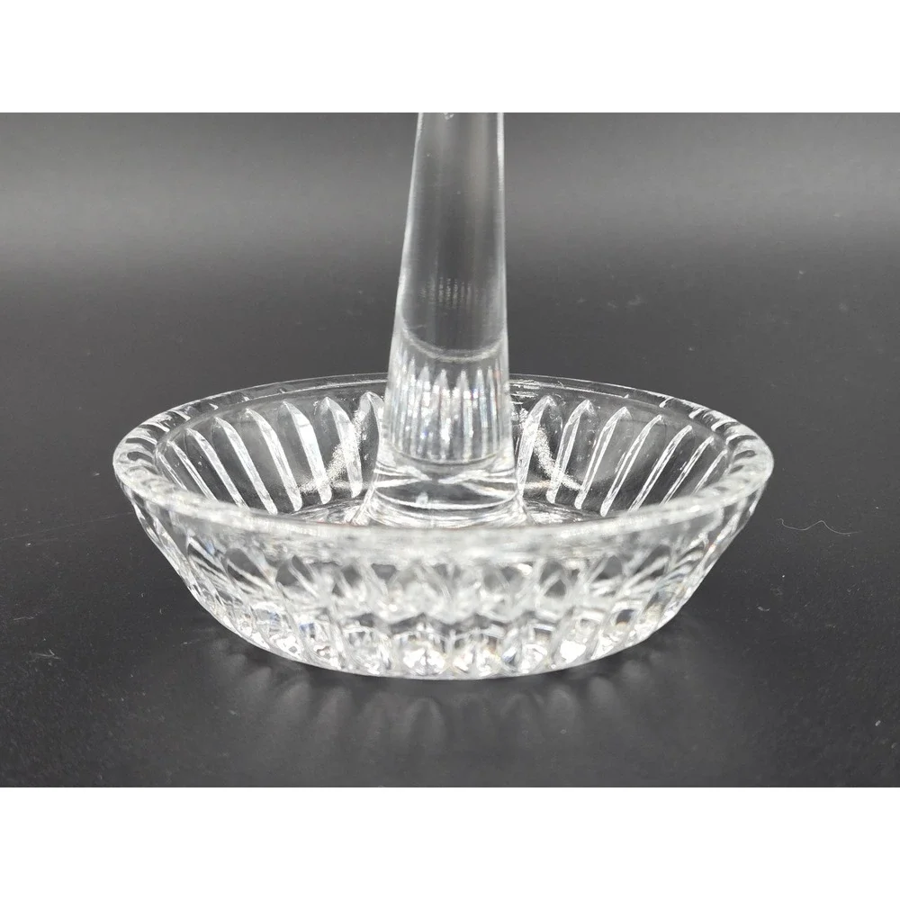 Vtg Clear Pressed Etched Glass Ring Holder Sunburst Base Jewelry Trinket Dish